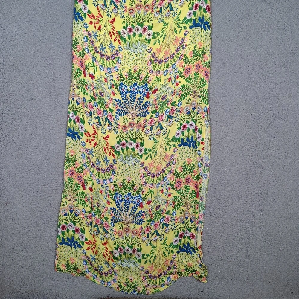 Alice + Olivia Maxi Dress Women 10 Yellow Multi Floral Side Slit Spaghetti Strap - Picture 10 of 14